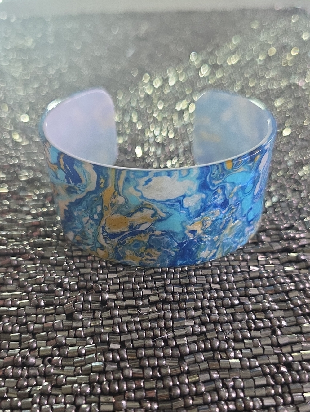 Vintage Blue, White & Gold Marbled Cuff Bracelet